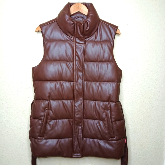 Levi's Jackets & Blazers - Levi's Chocolate Brown Puffer Vest With Belt Womens Size Small NWOT
